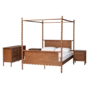 Baxton Studio Danette Bobbin Wood 4-Piece Canopy Bedroom Set, Queen